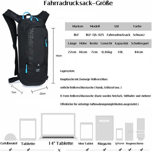 Bike Backpack, 6L Biking Bicycle Cycling Backpack Breathable Bag for Running Skiing